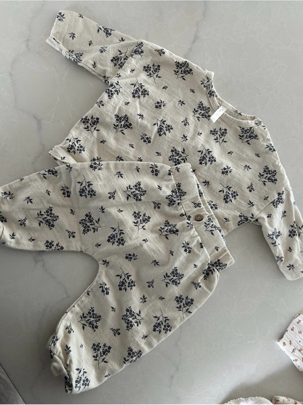 Rylee + Cru Cream Floral Kids Matching Set with Navy Print